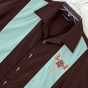 Steady Last Call Bowling Shirt Men L Brown Tiki Buttons Aloha Rockabilly USA 50s